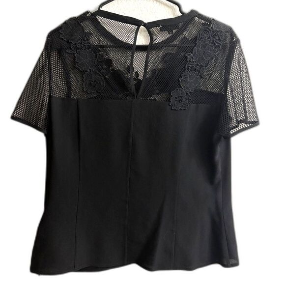 Women's Lace Crepe 100% Silk Escada Embroidered Detail Black Blouse Size 38 - Picture 1 of 8